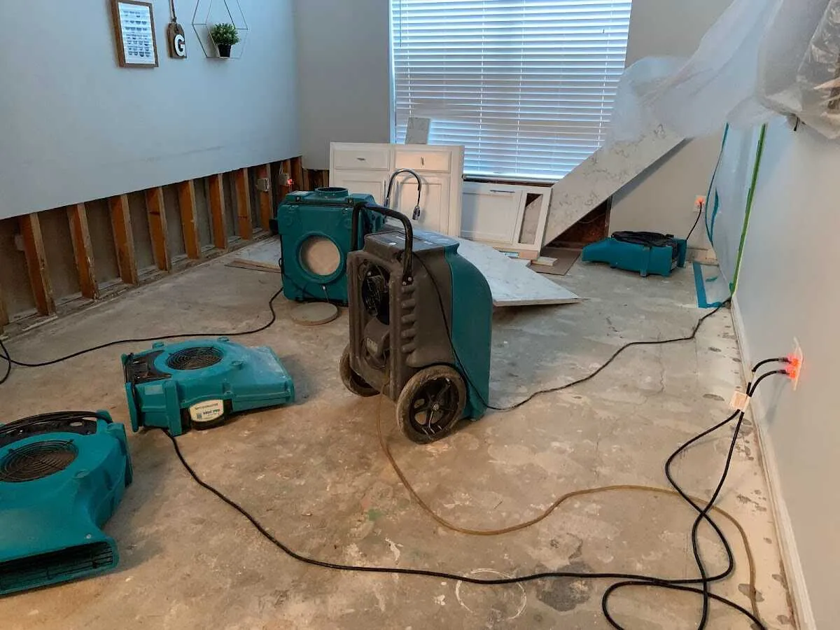 Dehumidifier in flood-cut room for Water Damage Restoration in Lynden